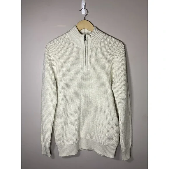 Long Wharf Supply Co. Waffle Knit Fishermans Quarter Zip Sweater Mens SMALL - Picture 1 of 4